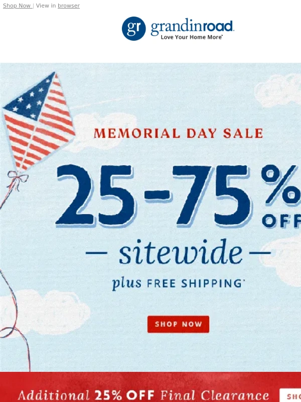 Grandin Road - Memorial Day Sale! 25-75% off + FREE SHIPPING