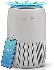 MIKO Air Purifier for Bedroom with 3-in-1 HEPA Filter & Sleep Mode, Whisper Quiet, Covers Up to 1200 ft, Smart Wi-Fi App Control – Removes Smoke, Allergens, Pets Hair, Dust, Odors, Pollutants