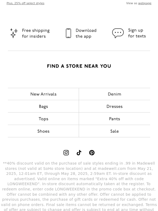 Madewell - ENDS SOON: extra 40% off Memorial Day Sale