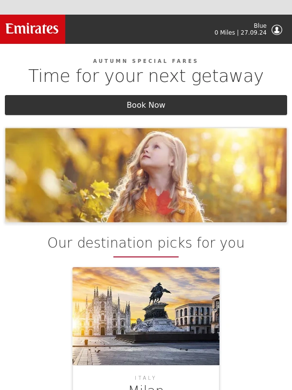 Emirates - See the colours of autumn somewhere new for less
