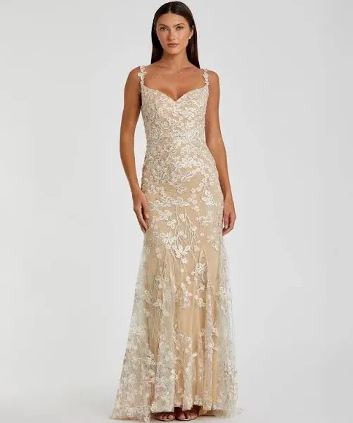 Mac Duggal Floral Embroidered Tulle Corset Gown