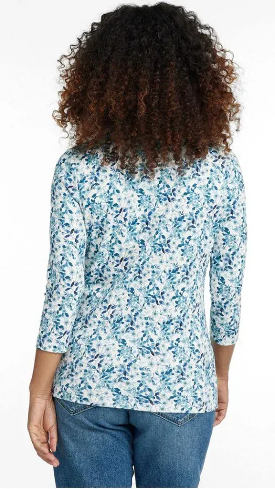 L.L.Bean Womens Pima Cotton 34Sleeve Top Curvy - SEASALTFLORAL