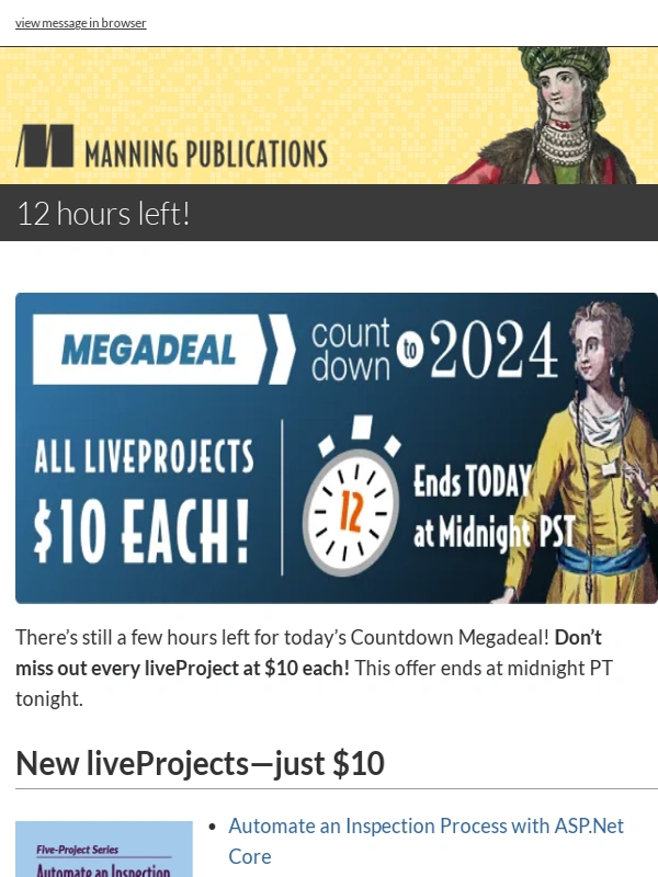 Manning - Last call! $10 liveProjects ends SOON!
