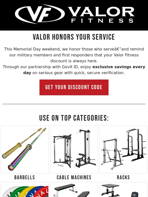 Valor Fitness - You’ve Earned This ?️ 10% Off for Military & First Responders