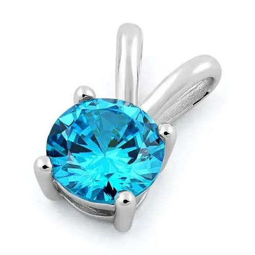 Sterling Silver Aqua Blue CZ Round Pendant