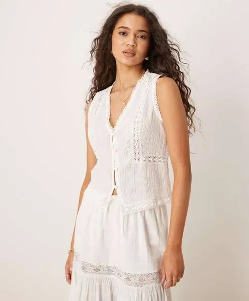 ASOS DESIGN lace trim waistcoat in cream