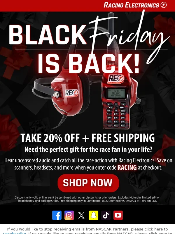 NASCAR - Black Friday is Back: 20% Off + Free Shipping! ❄