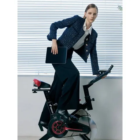 Wool Blend Tweed Square Neck Women Crop Jacket