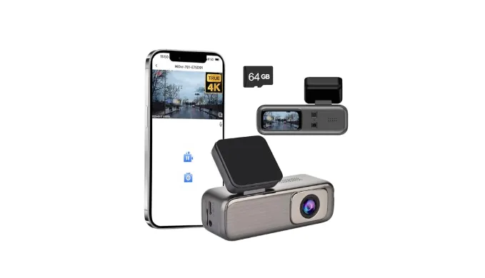 SEW PEUNRY Dash Cam 4K UHD 2160P Front Dash Camera for Cars with 64GB Card, 1.47″ Screen, WiFi, Night Vision, 24H Parking Mode, WDR, G-Sensor & Loop Recording, Supports 256GB Max