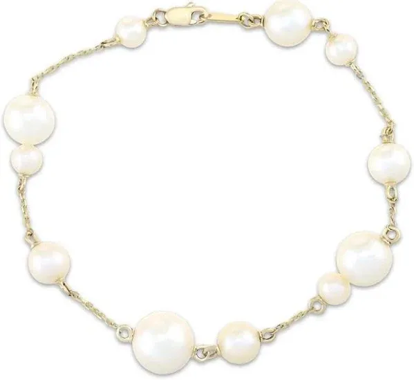 10K Yellow Gold Cultured Pearl Station Bracelet