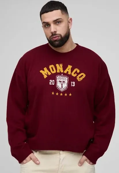 BoohooMAN Men's Monaco Varsity Boxy Oversized Sweater