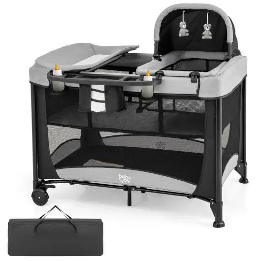 Costway 5-in-1 Portable Baby Playard with Cradle and Storage Basket