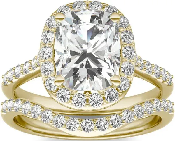 Charles & Colvard Moissanite Elongated Cushion Halo Bridal Set Engagement Ring