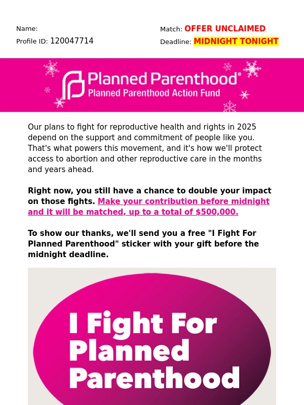 Planned Parenthood - Tomorrow will be too late