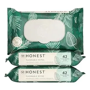 The Honest Company Flushable Wipes for Sensitive Skin | Fragrance Free, Hypoallergenic, 99% Water, Safe to Flush | Tropical Leaves, 126 Count