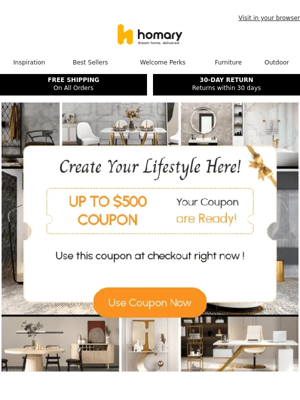 Homary - Embrace Unique Designs UP TO $500 COUPON Coupon Pack