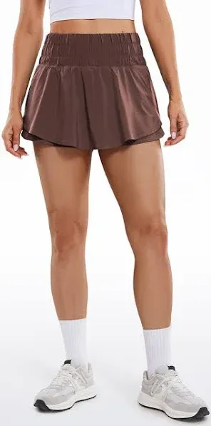 CRZ YOGA Athletic Shorts for Women High Waisted Flowy Ruffle Skirt Overlay for Workout Running Tennis with Zip Pocket
