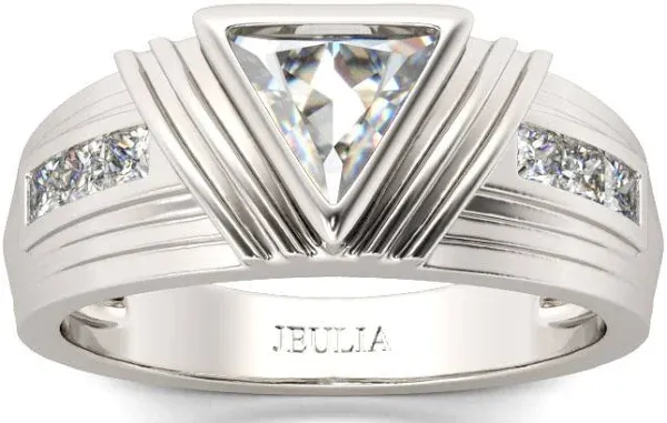 Jeulia Men's Trillion Cut Sterling Silver Band