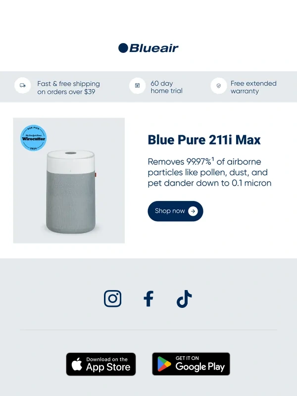Blueair - Allergy season ready ? 20% off Blue Pure 211i Max