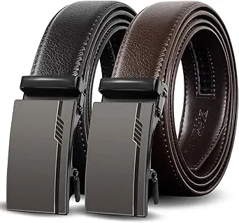 Truyis Leather Ratcheting Belts For Men,Slide Ratchet Belt 2 Pack,Adjustable Click Dress Belt