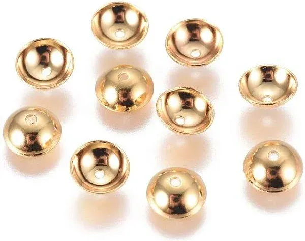 UNICRAFTALE 500pcs Golden Apetalous Bead Caps Stainless Steel Bead Caps 0.8mm Hole Half Round Bead Cone End Caps for DIY Jewelry Making and