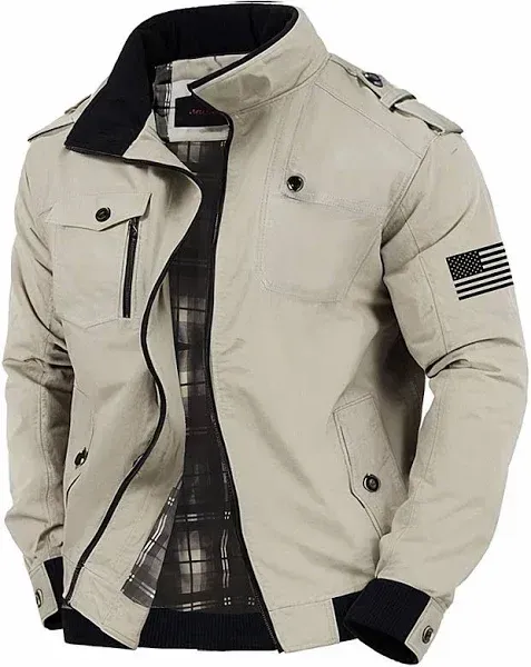 Men's American US Flag Standing Collar Zip Up Combat Bomber Jacket