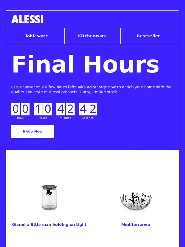 ALESSI - Final Hours: Winter Sale Ends tonight —Up to 50% Off