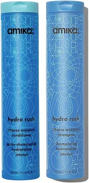 Amika Hydro Rush Instense Moisture Shampoo and Conditioner Duo, 9.2OZ