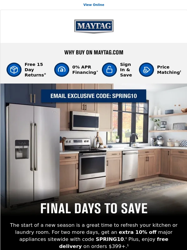Maytag - 10% off major appliances ends soon ?