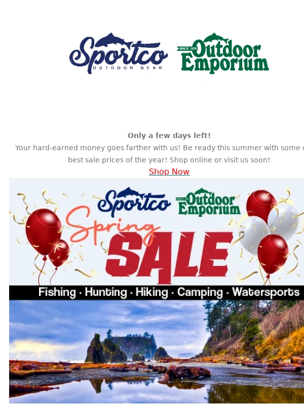 Sportco - Last Days Spring Sale!