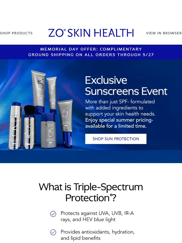 ZO Skin Health - Special Summer Pricing + Memorial Day Shipping Offer