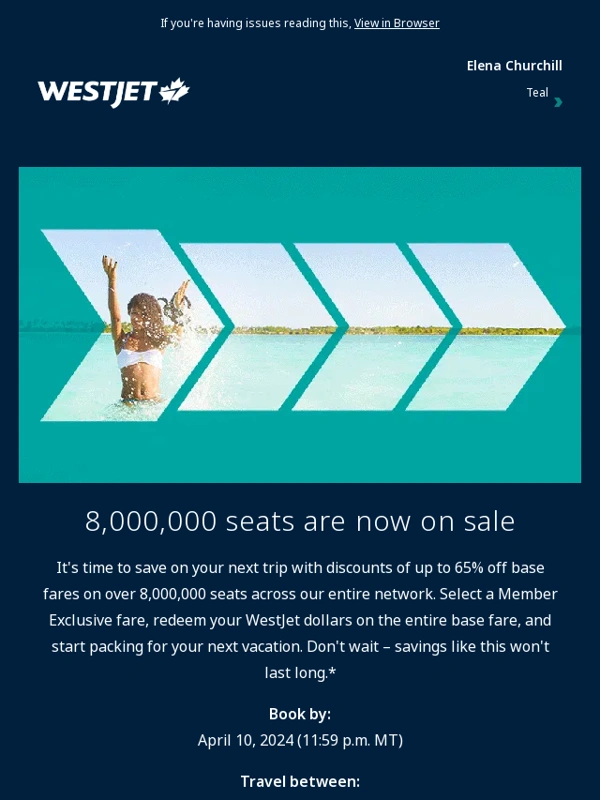 WestJet - Up to 65% in savings for Rewards members only