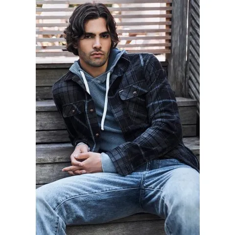 BUFFALO David Bitton Samme Men's Blanket Shirt in Black Plaid - BM24305