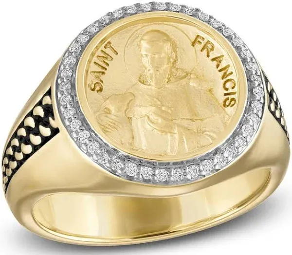 Jared Men's 14K Yellow Gold-Plated Sterling Silver Saint Francis Diamond Ring