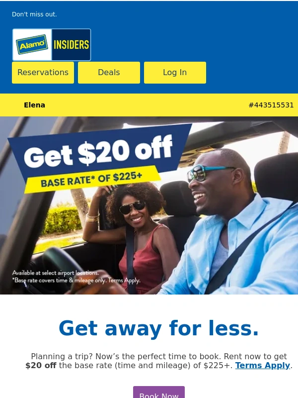 Alamo - ? $20 Off Base Rate,?