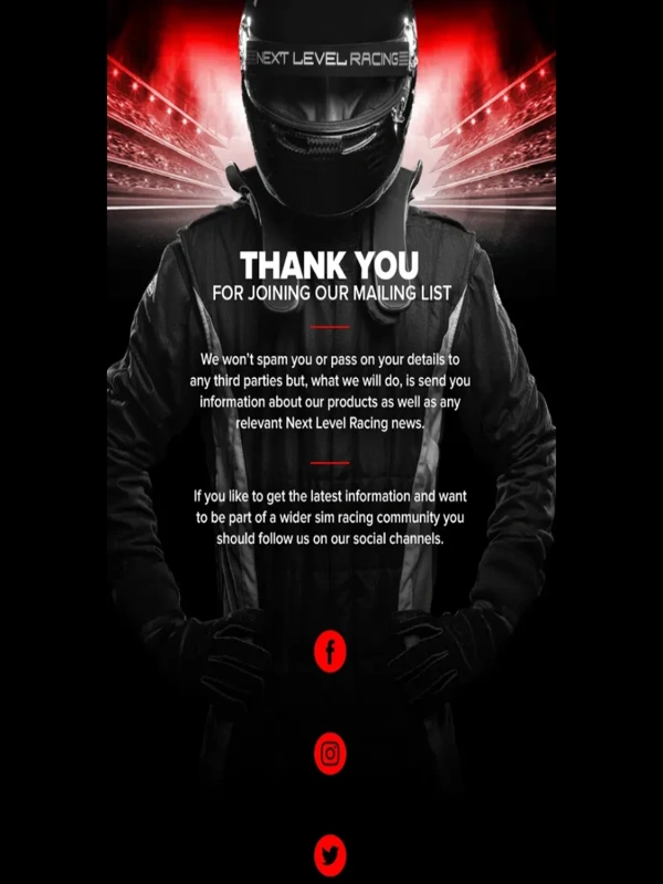 Next Level Racing - Thank You for Subscribing