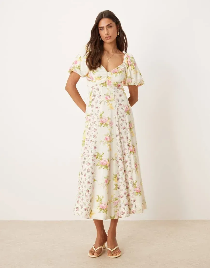 Nobody's Child Peony Milkmaid Midi Dress
