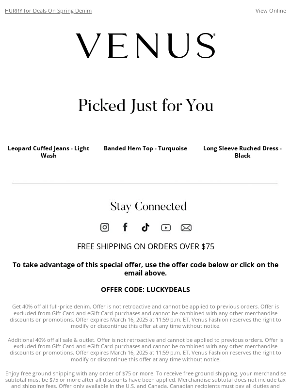 Venus - Bye Sale: 40% Off Full-Price Denim Ends TONIGHT