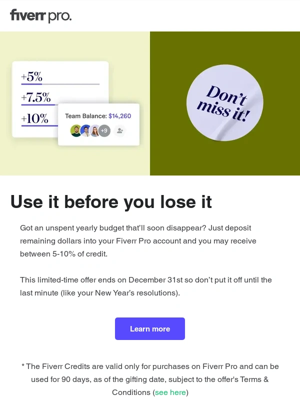 Fiverr - Don’t lose your yearly budget