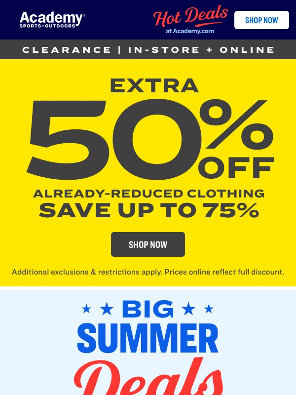 Academy - EXTRA 50% OFF Clearance Clothing | Ends Sunday