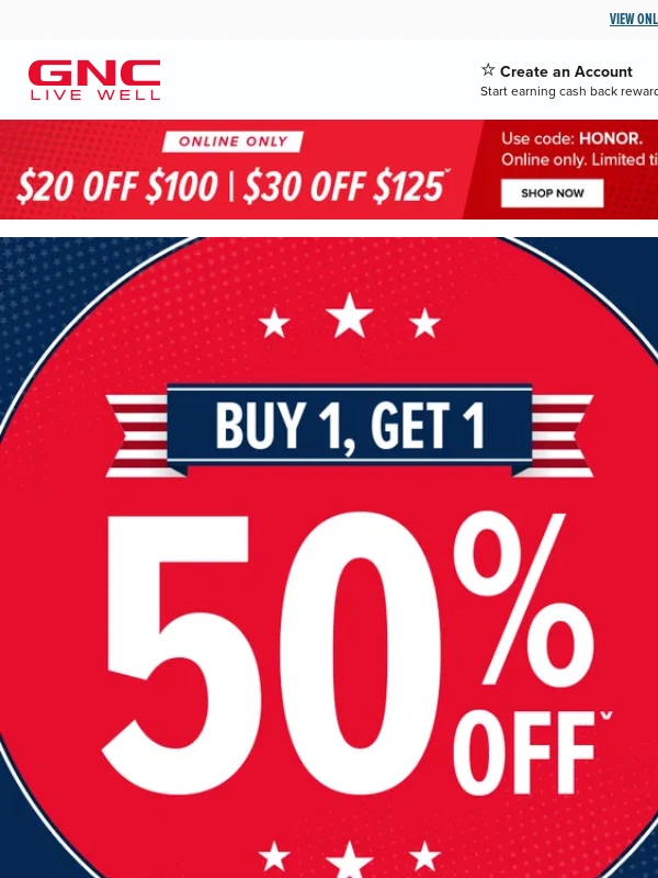 GNC - Red,White & Buy 1,Get 1 50% Off ❤️??