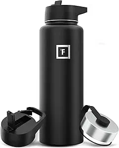 IRON °FLASK - Hydration Flask, 3 Lids, 40 oz, Midnight Black