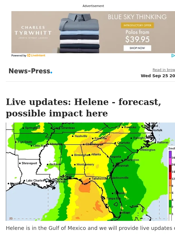 Charles Tyrwhitt - Breaking: Live updates: We are watching Helene. System continues to develop in Gulf. County news - what to know