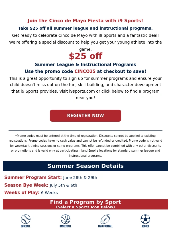 i9 Sports - ? Score Summer Savings this Cinco de Mayo!