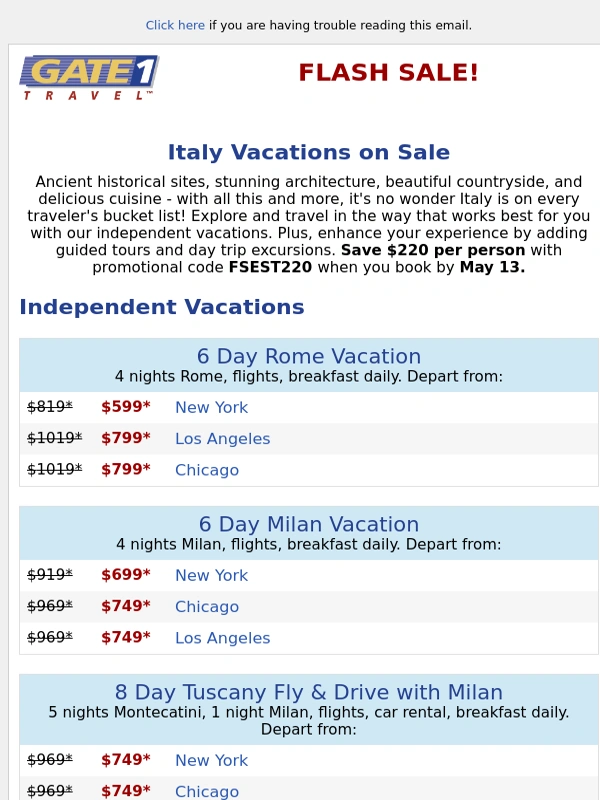 Gate 1 Travel - Italy Independent Vacations on Sale | Explore at Your Own Pace