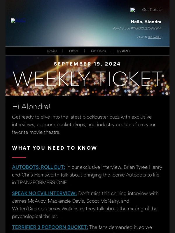 AMC Theatres - TRANSFORMERS ONE Morphs The Weekly Ticket