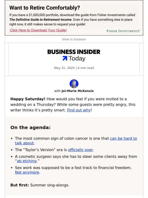 Business Insider - Today: Colon cancer taboo