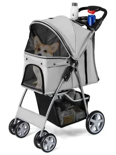 Costway Folding Pet Pet Stroller Storage Basket