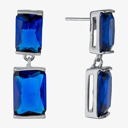 Sparkle Allure Women's Pure Silver Over Brass Rectangular Drop Earrings