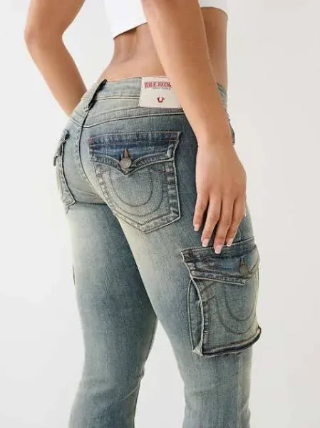 True Religion Women's Becca Low Rise Cargo Bootcut Pants
